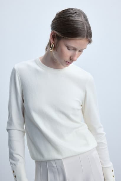 Woman Regular Fit Ecru Crew Neck Sweater Pullover (٣)