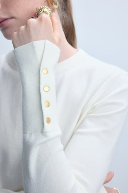 Woman Regular Fit Ecru Crew Neck Sweater Pullover (٤)