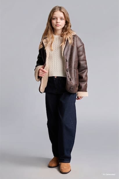 Girl Buttons Plush Lined Faux Suede Jacket Coat