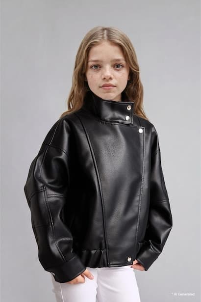 Girl Waterproof Faux Leather Jacket Coat