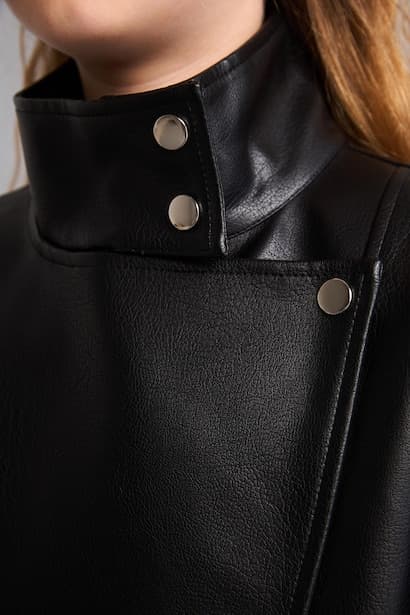 Girl Waterproof Faux Leather Jacket Coat (٤)