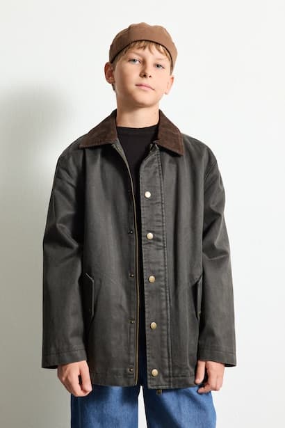 Boy Polo Collar Snap Button Cotton Lining Jacket Coat
