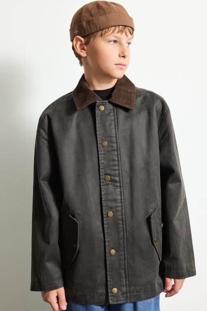 Boy Polo Collar Snap Button Cotton Lining Jacket Coat (٣)