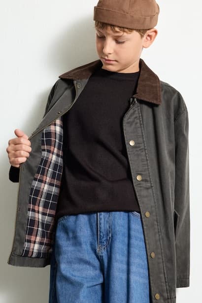 Boy Polo Collar Snap Button Cotton Lining Jacket Coat (٤)