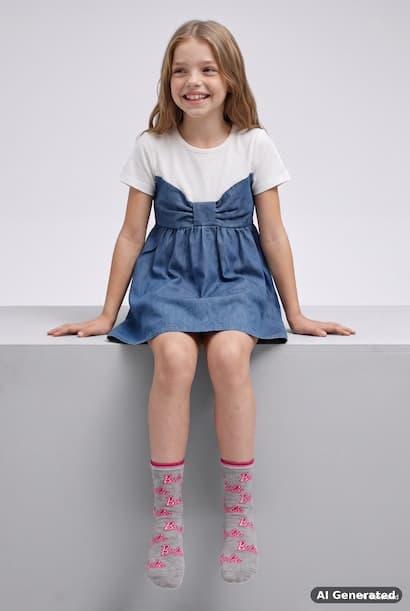 Girl Barbie Cotton Long 2 Piece Socks (4)