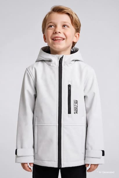 Baby Boy Beige Windproof Hooded Zip-Up Jacket Coat