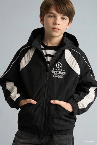 Boy Windproof Printed Hooded Zip-Up Raincoat