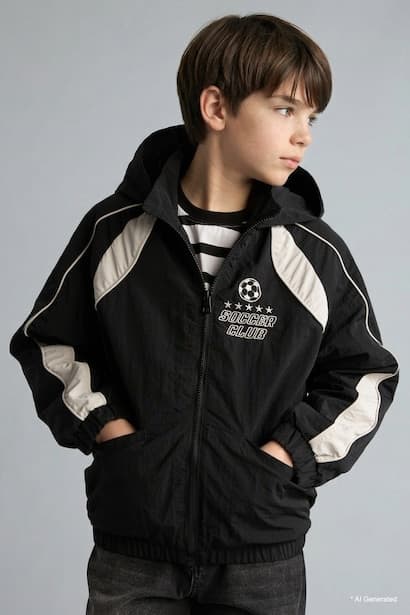 Boy Windproof Printed Hooded Zip-Up Raincoat (٣)