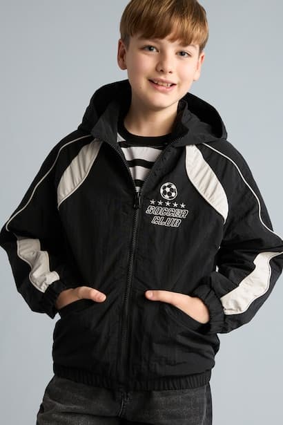 Boy Windproof Printed Hooded Zip-Up Raincoat (٤)