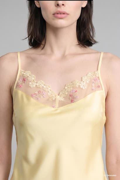 Regular Fit Strappy Tulle Detail 2 Piece Satin Pyjama Set Homewear Set (٤)