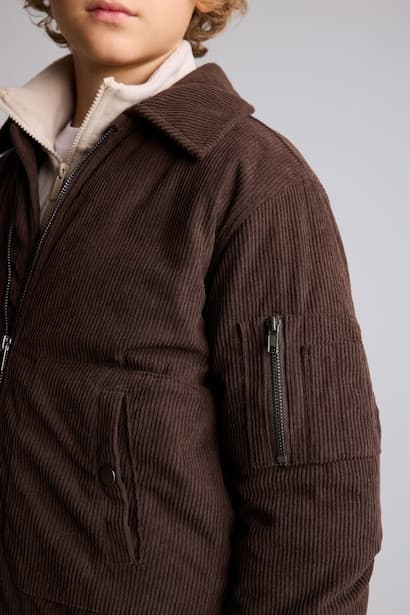 Boy Velvet Pockets Zip-Up Bomber Jacket Coat (٤)