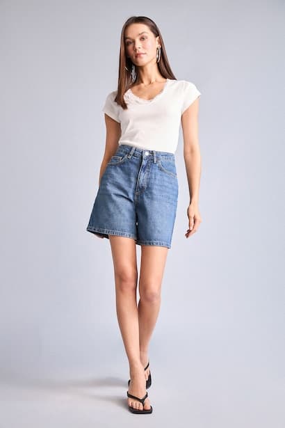 High Waist Bermuda Jeans