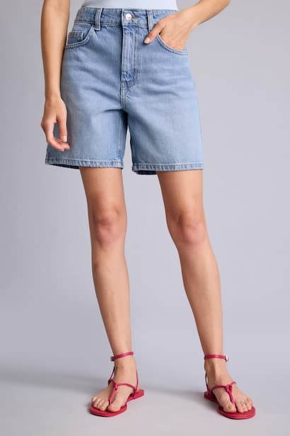 Denim High Waist Shorts Bermuda (٣)