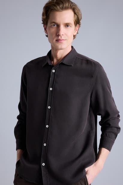Regular Fit Shirt Collar Sensual Long Sleeve Shirt (3)