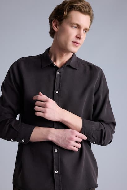Regular Fit Shirt Collar Sensual Long Sleeve Shirt (4)