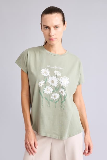 Woman Regular Fit Floral Crew Neck Short Sleeve T-Shirt (٣)