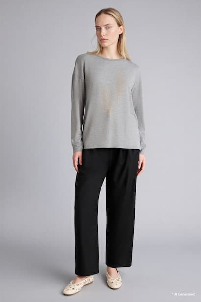 Relax Fit Crew Neck Stone Print T-Shirt Modest