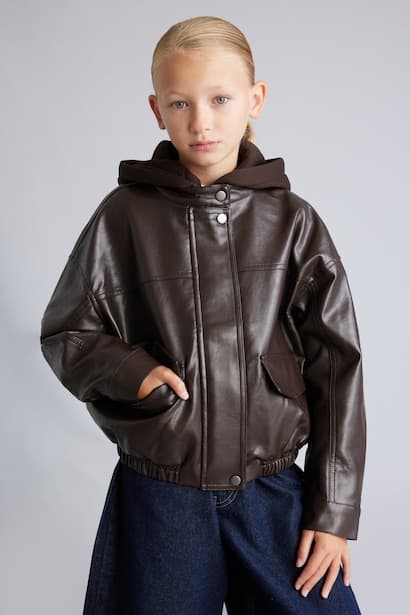 Girl Faux Leather Look Hooded Jacket (3)