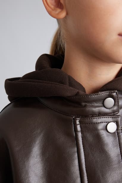 Girl Faux Leather Look Hooded Jacket (4)