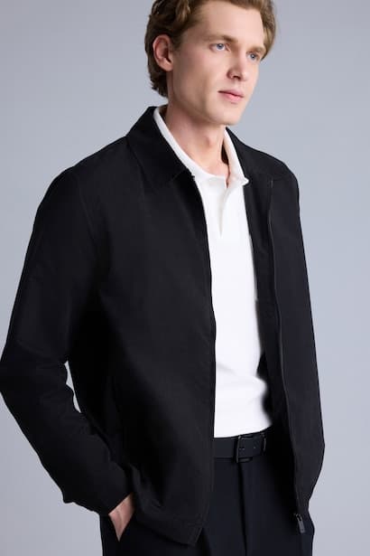 Slim Fit Ultra Lightweight Lined Polo Collar Zip-Up Jacket