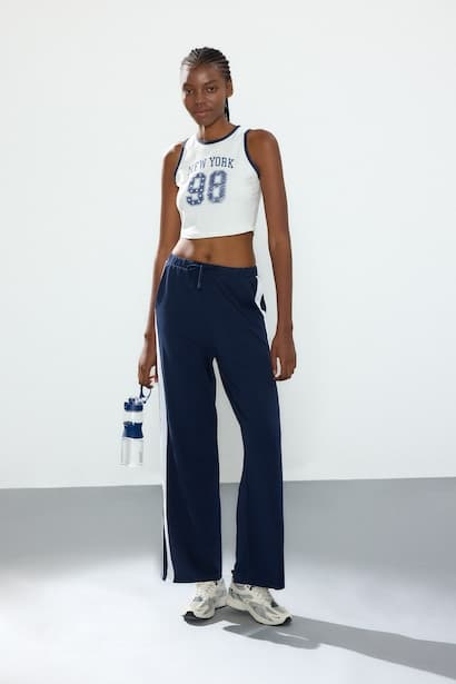 Straight Fit Navy Blue Modal Sweatpants Trousers