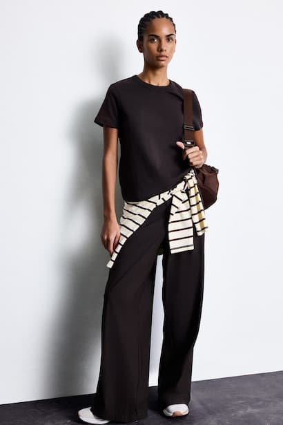 Brown Wide-Leg Athletic Pockets Trousers