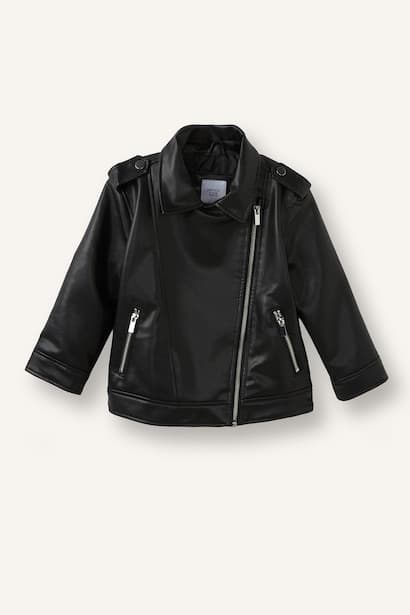 Baby Girl Black Faux Leather Jacket