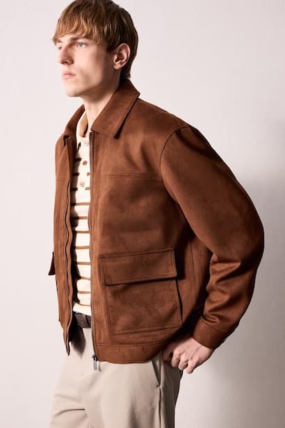 Regular Fit Ultra Soft Suede Contrast Collar Zip-Up Jacket (3)