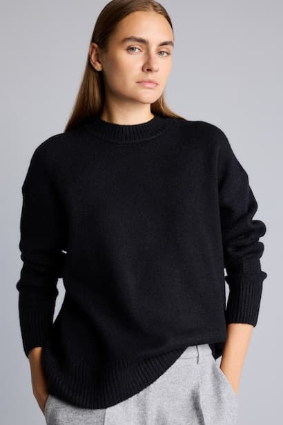 Oversize Fit Basic Crew Neck Knit Pullover