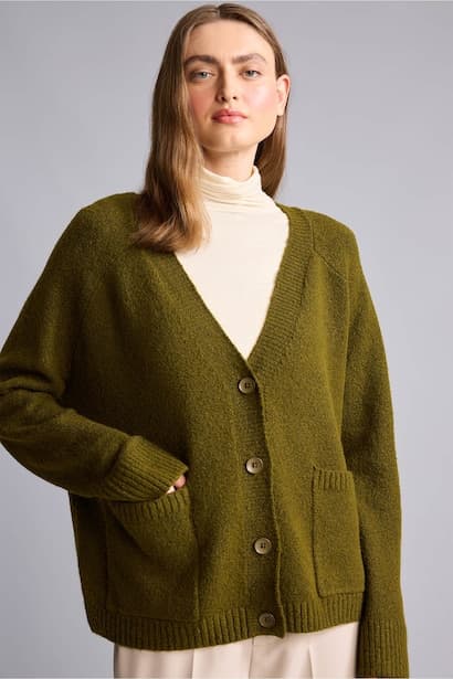 Oversize Fit Basic Pocketed Buttoned Knitted V-Neck Cardigan
