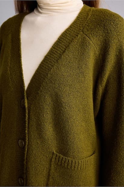 Oversize Fit Basic Pocketed Buttoned Knitted V-Neck Cardigan (4)
