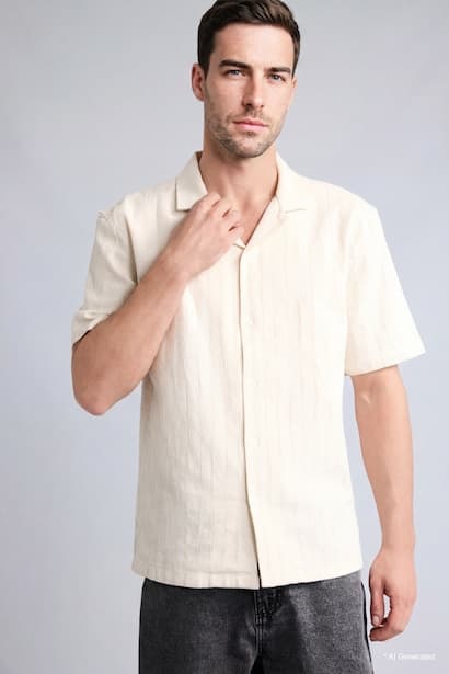 Regular Fit Polo Collar Cotton Shirt
