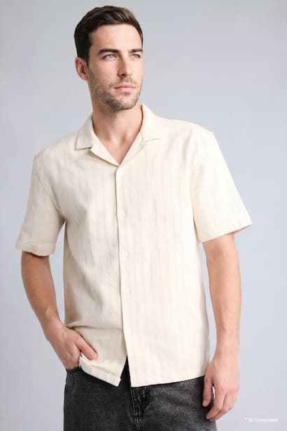 Regular Fit Polo Collar Cotton Shirt (٣)