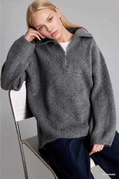 Oversize Fit Polo Collar Pullover