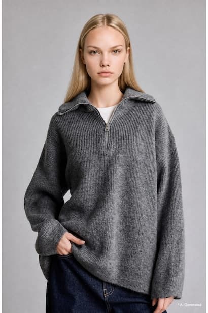 Oversize Fit Polo Collar Pullover (3)