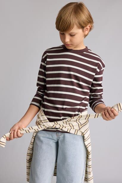 Boy Oversize Fit 100% Cotton Brown Stripped Long Sleeve T-Shirt (3)