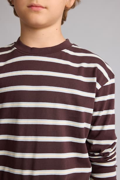 Boy Oversize Fit 100% Cotton Brown Stripped Long Sleeve T-Shirt (4)