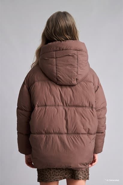 Girl Water-Repellent with Duffle Buttons Hooded Puffer Jacket (4)