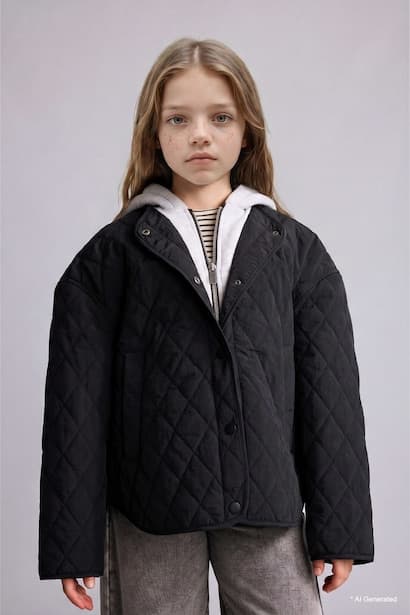 Girl Water-Repellent Lined Quilted Buttoned Zip-Up Jacket