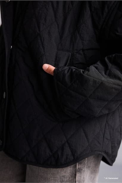 Girl Water-Repellent Lined Quilted Buttoned Zip-Up Jacket Coat (٣)