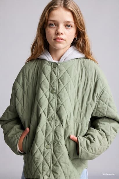 Girl Lightweight Water-Repellent Lined Hooded Puffer Jacket Coat