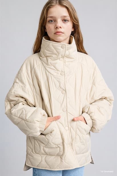 Girl Water-Repellent Quilted Stand Collar Jacket Coat