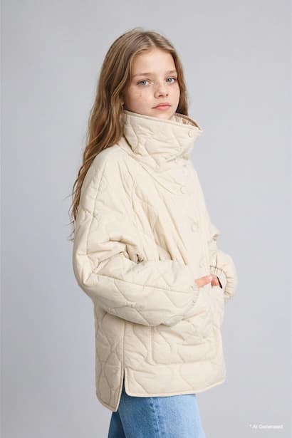 Girl Water-Repellent Quilted Stand Collar Jacket Coat (٣)