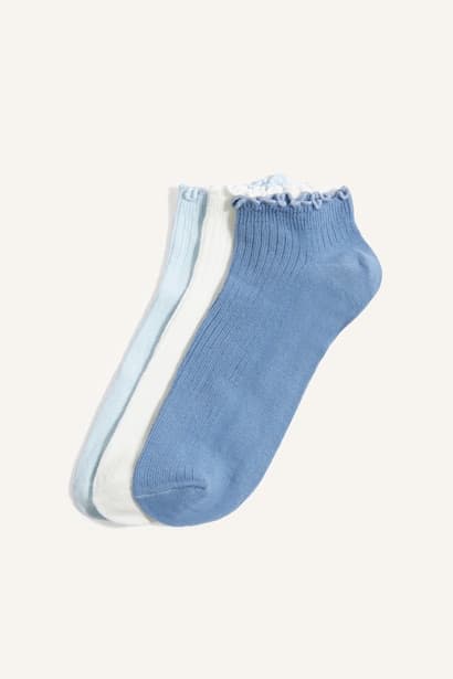 Woman 3 Piece Cotton Ankle Socks Blue