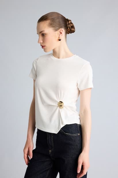 Slim Fit Crew Neck Ribana Short Sleeve T-Shirt (٣)