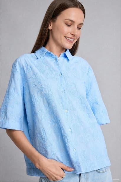 Regular Fit Embroidered Blue Shirt