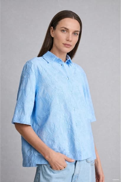 Regular Fit Embroidered Blue Shirt (3)