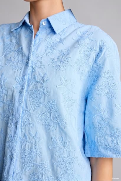 Regular Fit Embroidered Blue Shirt (4)