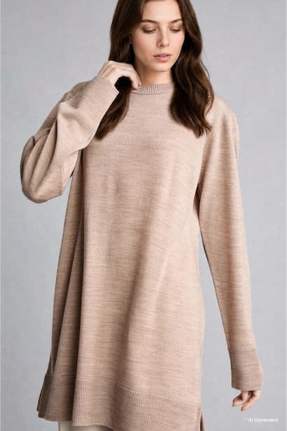 Regular Fit Crew Neck Beige Knit Tunic
