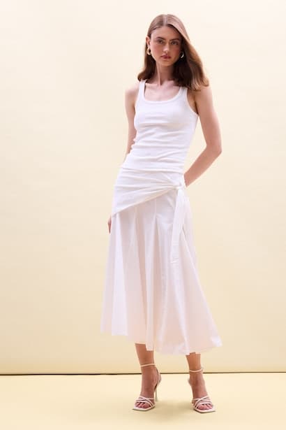 Afra x Defacto A-Line Regular Waist Poplin Midi Skirt